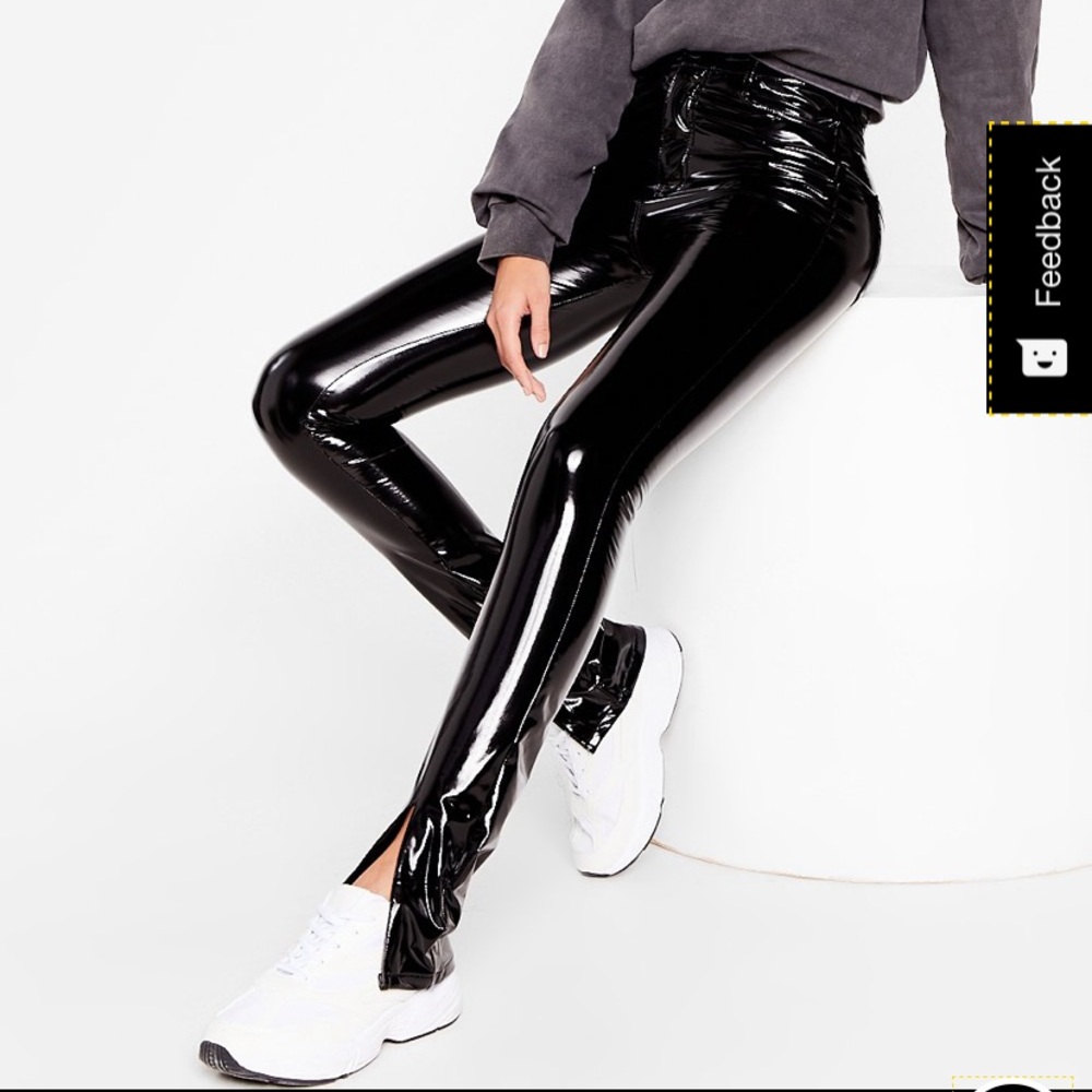 NASTY GAL BLACK LEATHER SPLIT HEM PANTS SIZE 4